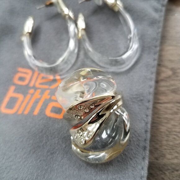 ALEXIS BITTAR Lucite, white gold and crystals ring & earrings - Picture 1 of 5